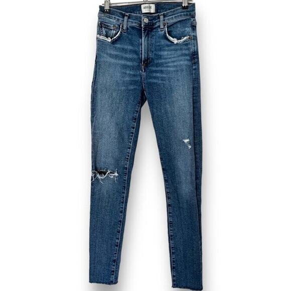 Agolde Sophie Blue Denim Distressed Skinny Straight Leg Jeans Womens 27 - Picture 1 of 16